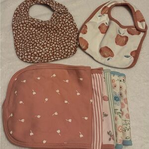 2 Carter’s Bibs and 6 Gerber Burp Cloths Bundle